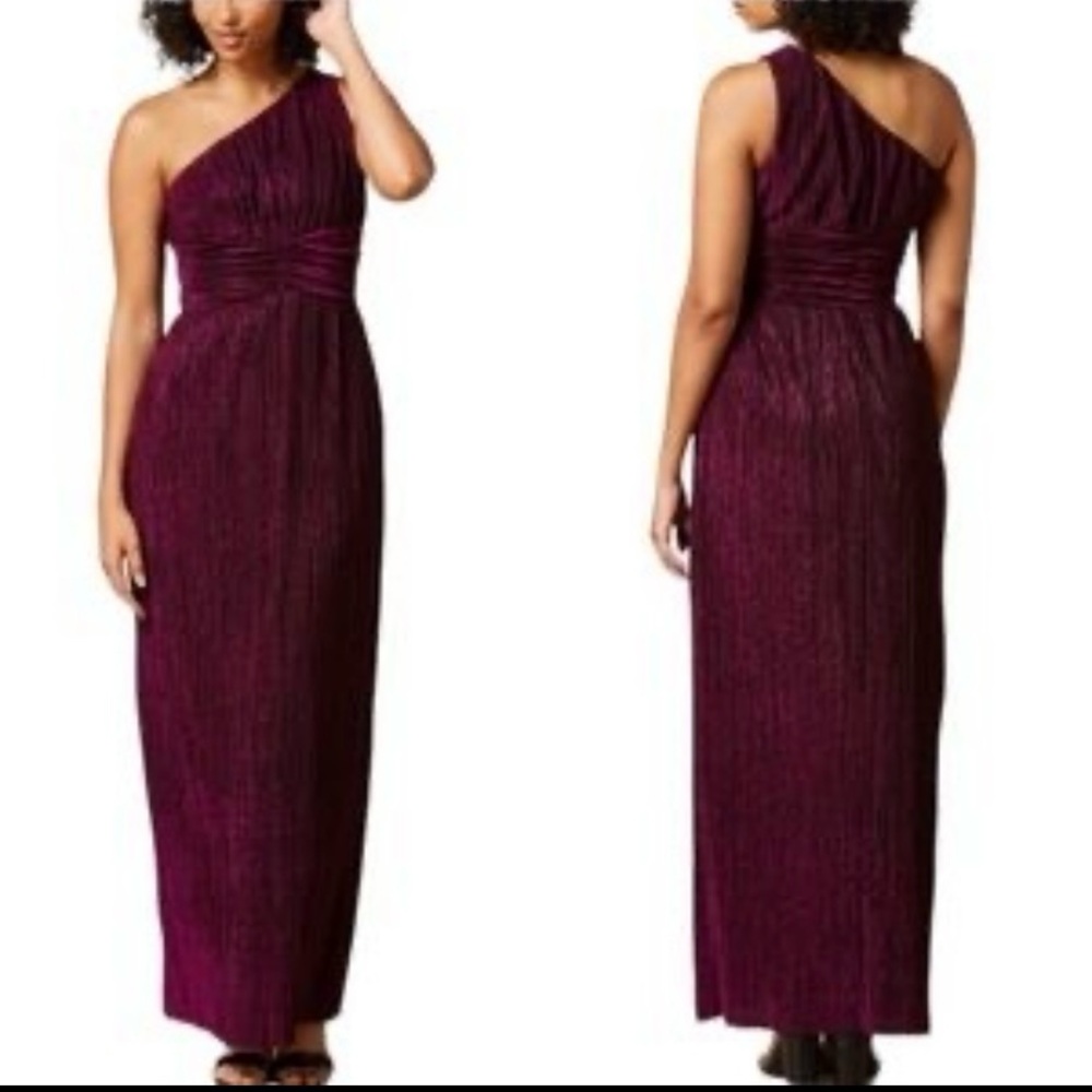 Taylor Women One-Shoulder Metallic Rich Burgundy Hue Dress Medium NWT
